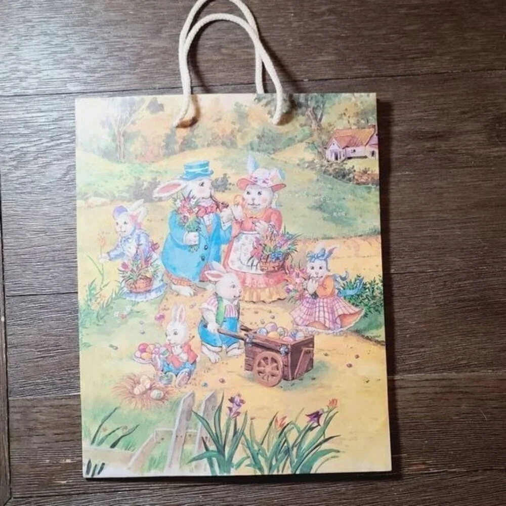 Vintage 90s 2000s Retro Easter Bunny Rabbit Spring Time Gift Bag